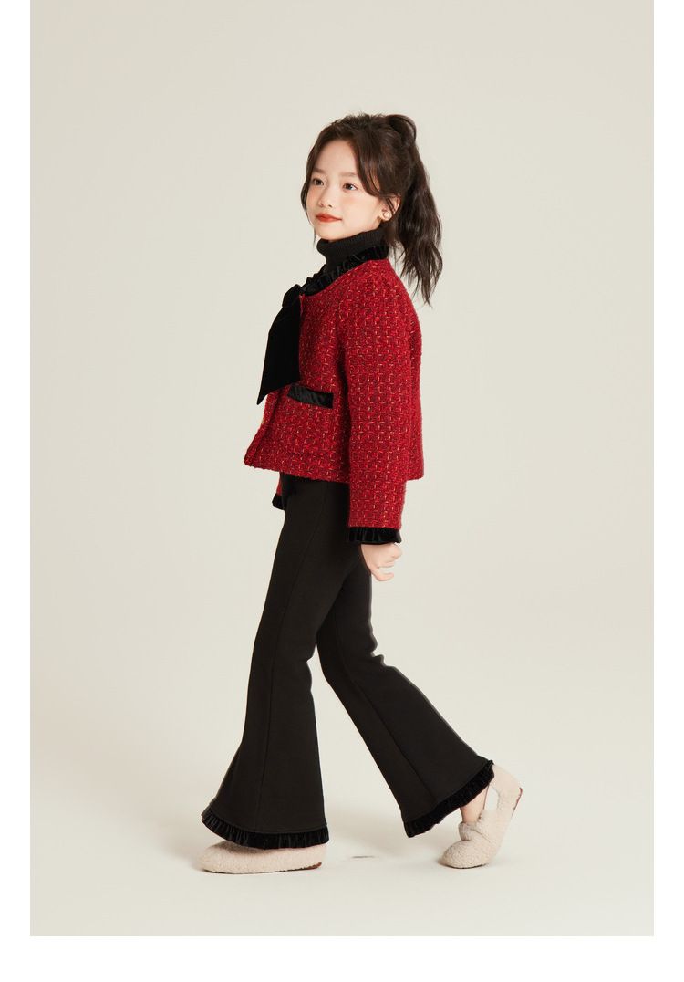 Abbigliamento per bambini Cappotto ispessito con fiocco rosso piccolo temperamento_voghion.com