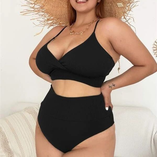 Neuer übergroßer, geteilter, hoch taillierter und fettleibiger MM-Bikini-Badeanzug für Damen_voghion.com
