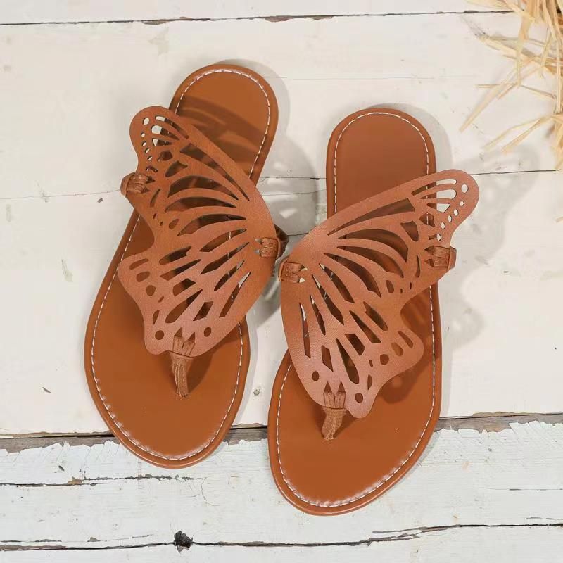 Large Size Hollowed Out Breathable Flat Slippers For Women's Clip Toe Bow Beach Sandals_voghion.com