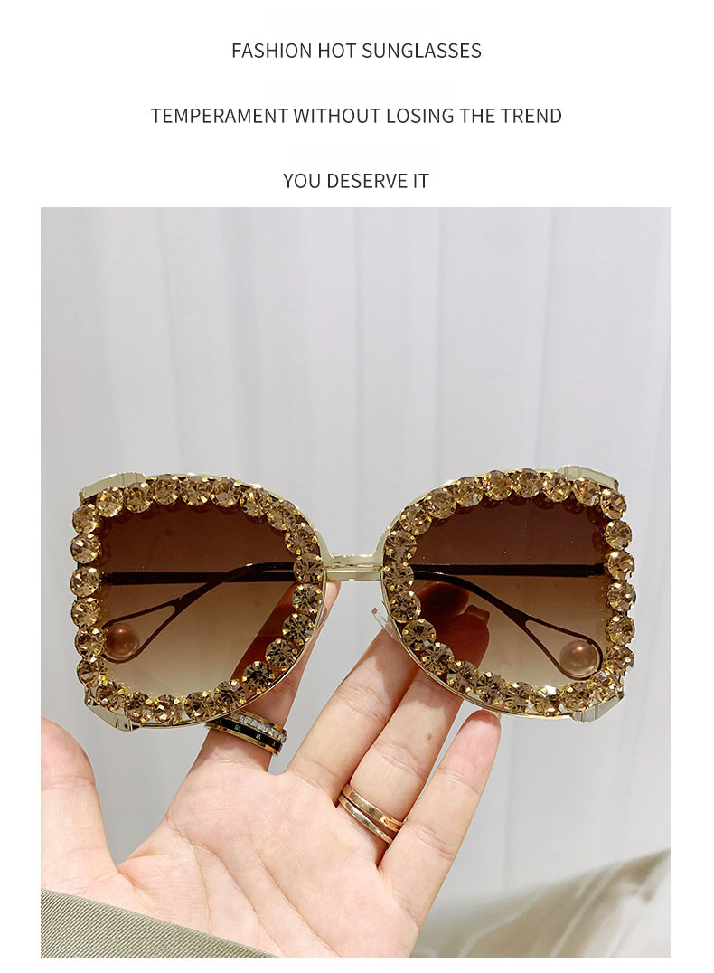2025 European And American Designers Set Large Frames With Rhinestones For Sunglasses, Women's Cross-border New Sunglasses, Ocean Lenses, Dot Diamond_voghion.com