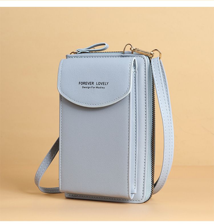Borsa a tracolla a tracolla in tinta unita con cerniera per cellulare di grande capacità con pochette lunga da donna_voghion.com
