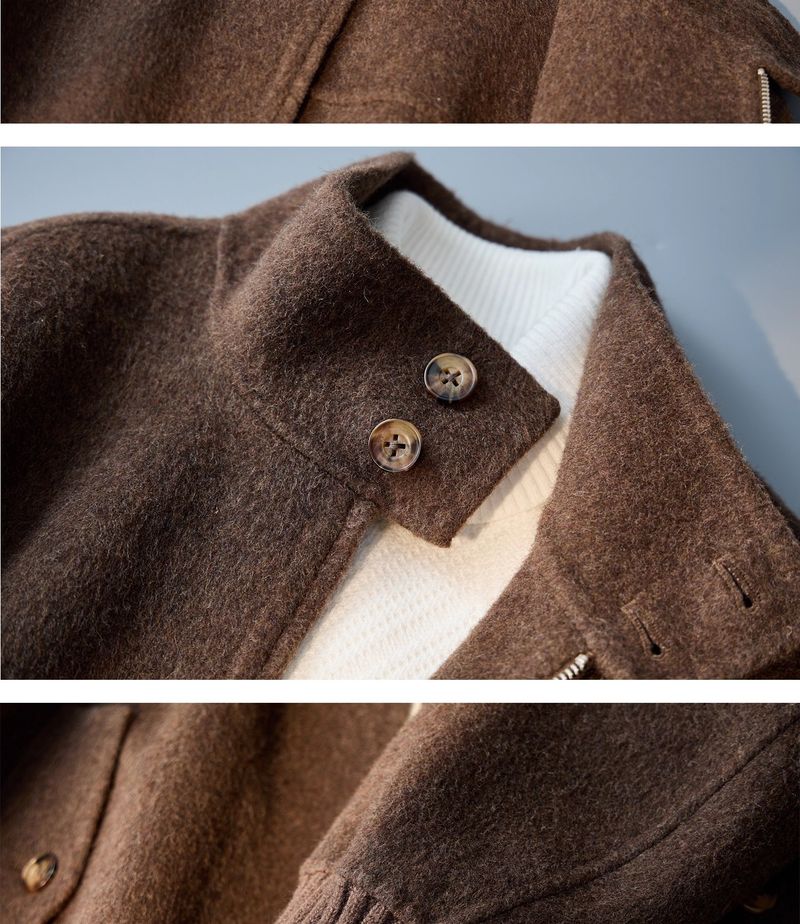 Stehkragen Doppelseitiger Wollmantel Herren High-End Kurze Lockere Lässige Leichte Luxusjacke_voghion.com