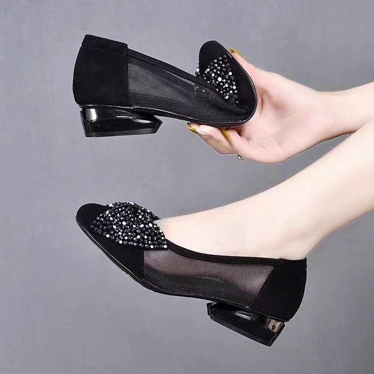 Mesh Atmungsaktive Rutschfeste Einzelschuhe Damen Niedrige Absätze Bow Doudou Schuhe Hohle Tasche Kopf Sandalen Damen_voghion.com