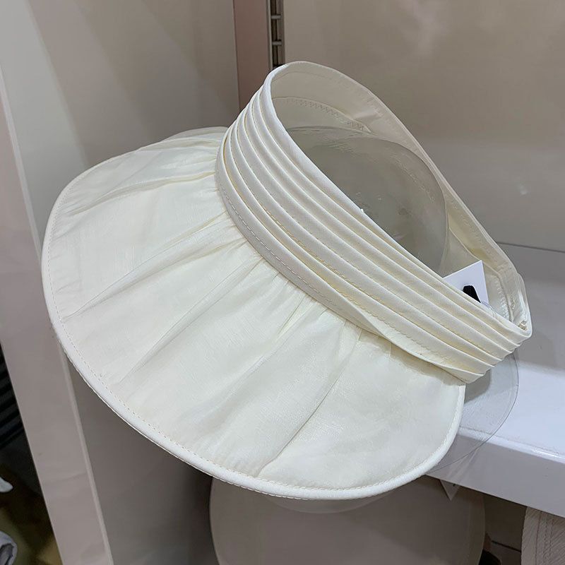 Summer Seersucker Pleated Sun Protection Sun Hat Women's Hat UV Protection Foldable Versatile Elegant Empty Top Sun Hat_voghion.com