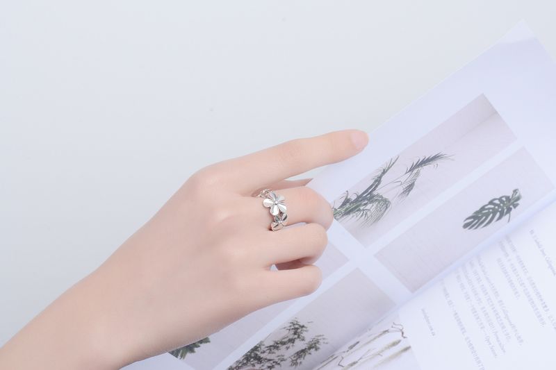 Koreanische Version S Reines Thai Silber Offener Ring, Damen Vintage Kreativer Blumenring_voghion.com