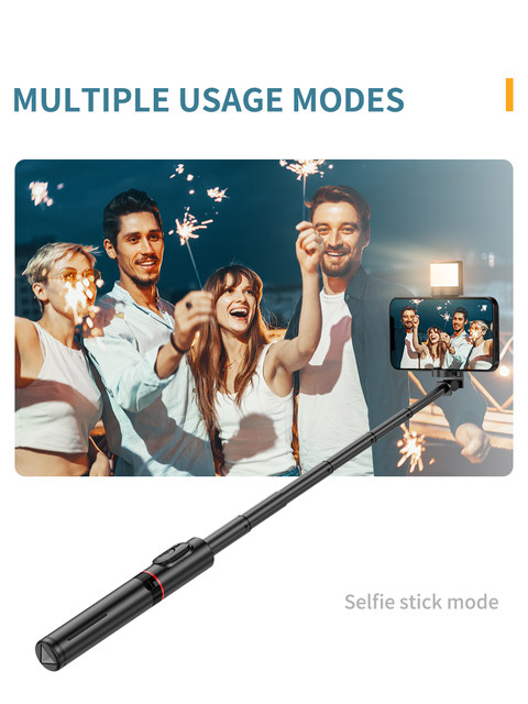 2023 NEI Portable Kabellos Bluetooth Telefon Teleskop Selfie Stick Stativ Mat Fëlllicht fir Huawei iPhone 13 Android Xiaomi_voghion.com