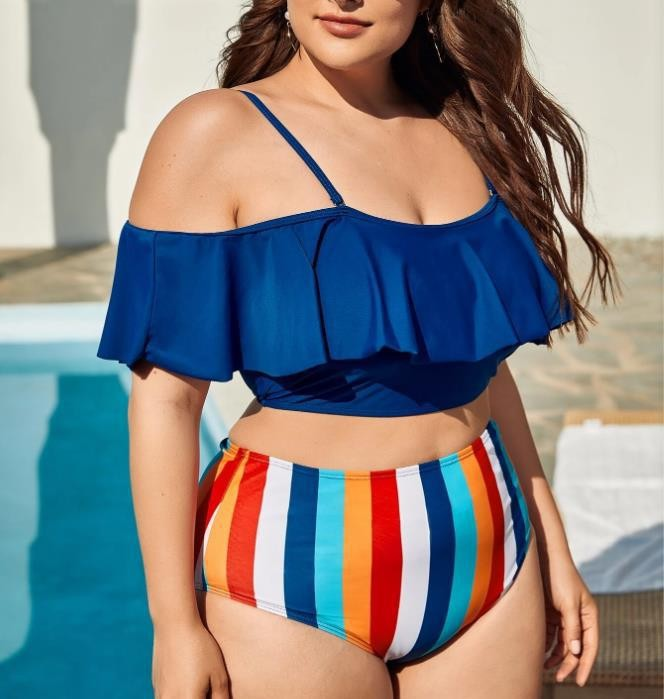 costume da bagno da donna a vita alta con reggicalze monospalla con volant e coulisse di grandi dimensioni diviso_voghion.com