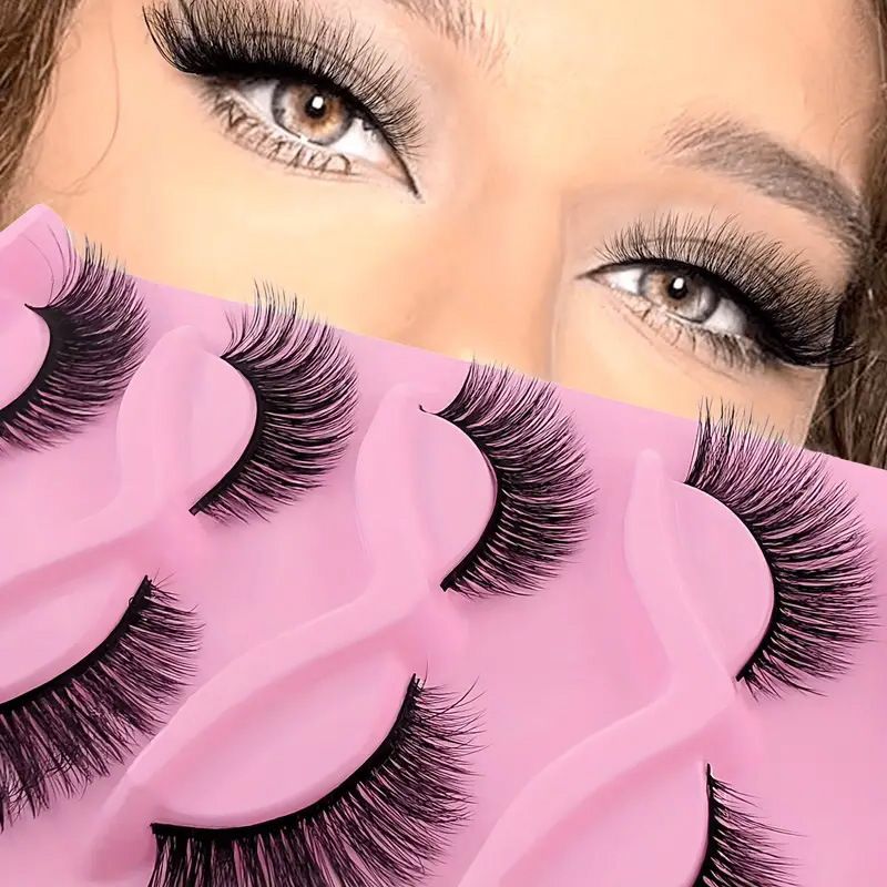 5-Pairs Hard Band False Eyelashes - Winged & Voluminous (Lengthened Outer Corners, Dramatic Cat Eye Effect)_voghion.com