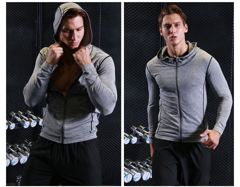 Sudadera con capucha y cremallera para entrenamiento de fitness, running y otoño/invierno, informal, de secado rápido, para hombre_voghion.com