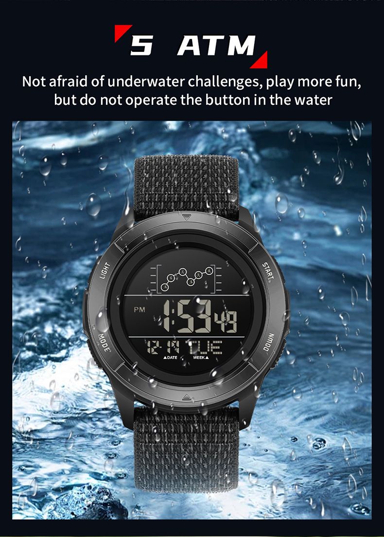 Digital Sports Watch For Students – 50M Waterproof, Multi-Function, Nylon Strap – LED Backlight & Military-Inspired Design_voghion.com
