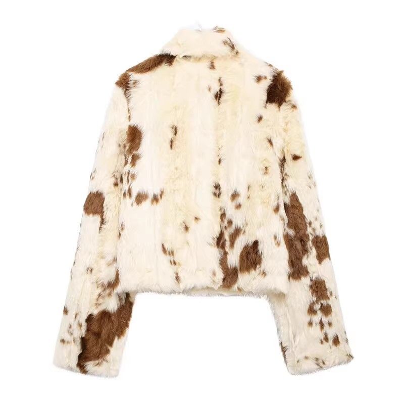 Abrigo de piel sintética para mujer, chaqueta corta de invierno, ropa de calle de moda, estampado de vaca, cuello de visón sintético, ropa de abrigo para mujer._voghion.com
