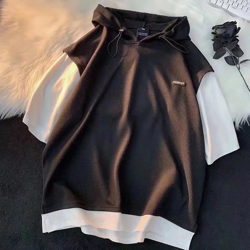 Roupas masculinas Internet celebridade ternos moderno versátil estilo coreano bonito estilo Hong Kong solto fino esportes manga curta shorts terno de duas peças_voghion.com