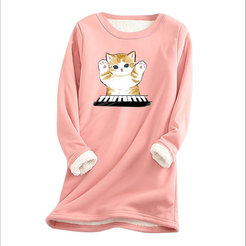 Vêtements pour femmes Nouvelle chemise chaude en peluche Série d'imprimés de chat mignon_voghion.com