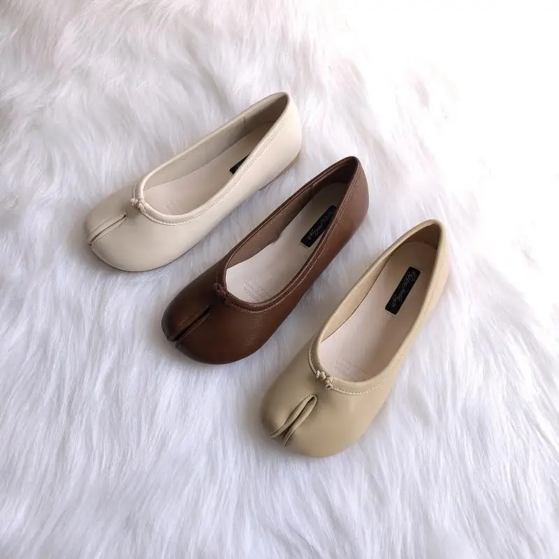 Pantofi Tabi Ninja pentru femei, din piele microfibră, confortabili, cu vârf despicat, cu fund moale, mocasini, slip, trotter pentru femei_voghion.com