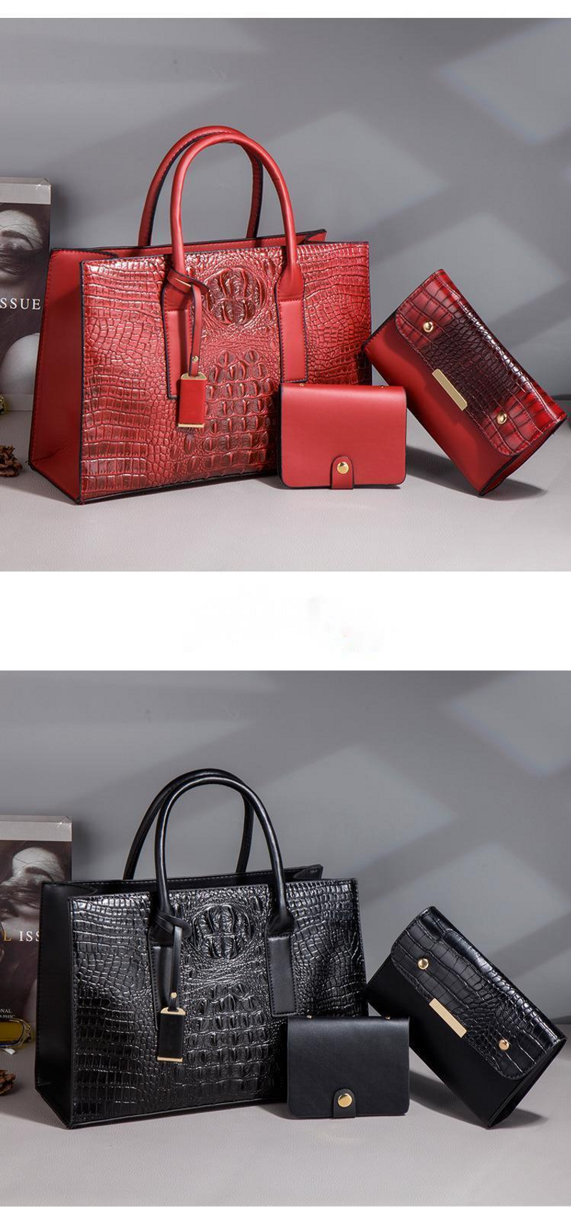 Umhängetasche Neu eingeführte hochwertige Handtasche mit Krokodilmuster Modische und großvolumige dreiteilige Tasche_voghion.com