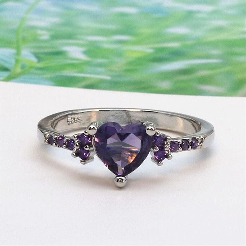 Anello in argento con zircone naturale e ametista, alla moda, a forma di cuore, gioiello da donna_voghion.com