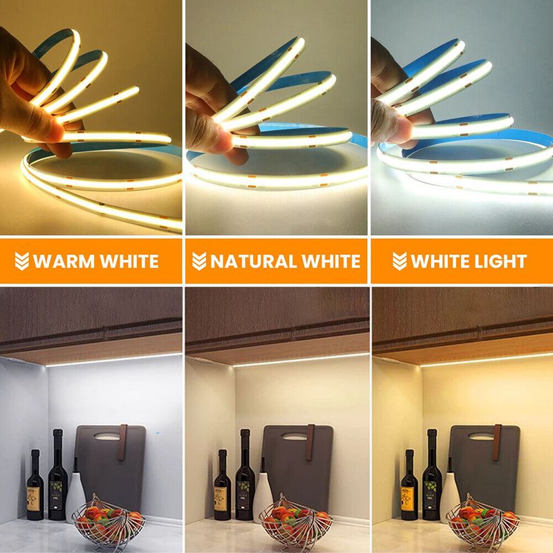 12V High Density COB LED Strip Lights Flexible Tape Rope Cabinet Lighting Lamp_voghion.com