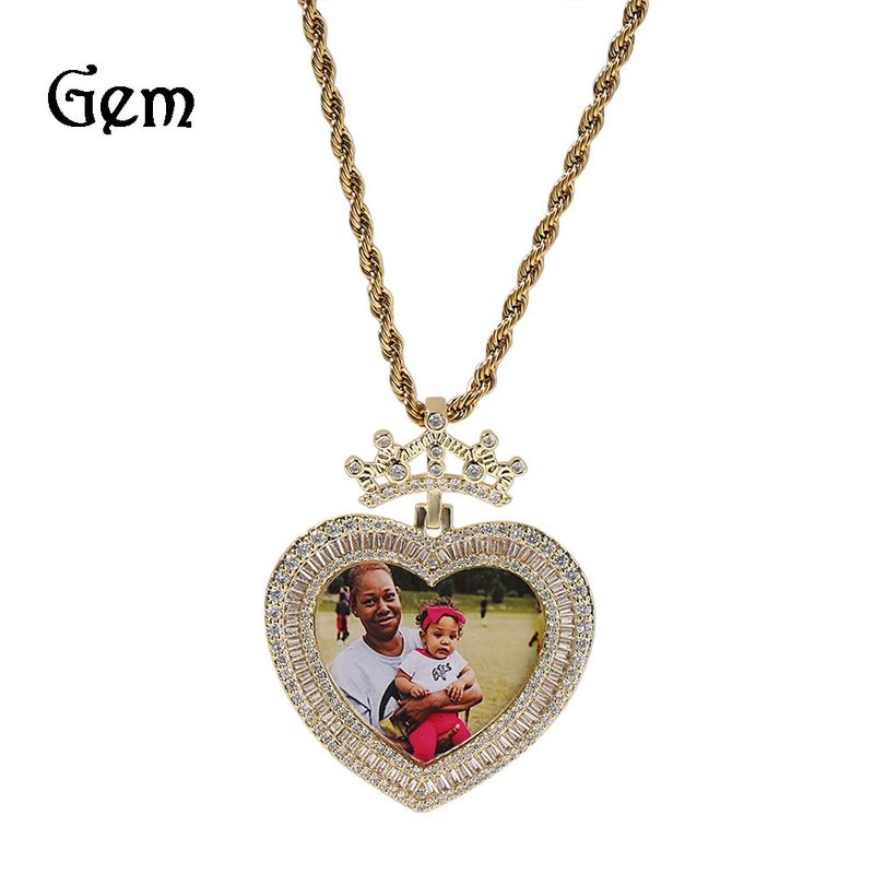 Pendentif de médaille de cadre Photo de mémoire d'amour de couronne à la mode avec le collier Hip Hop de Zircon de réglage de marée_voghion.com