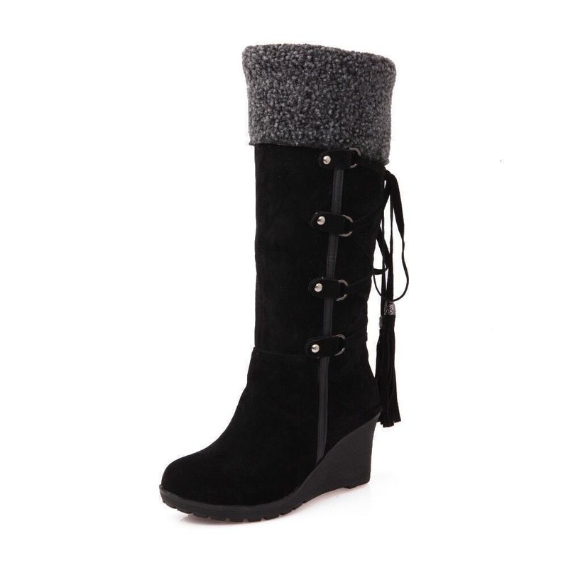 Botas de piel de oveja con cordones, de caña alta, rectas, cálidas, para nieve, tallas grandes para mujer_voghion.com