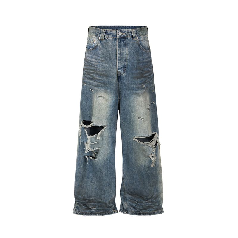 Ausgefranste, Beschädigte Loch-Baggy-Jeans Mit Weitem Bein Für Männer Und Frauen, Streetwear, Lässige Ropa Hombre-Denim-Hose, Übergroße Cargohose_voghion.com