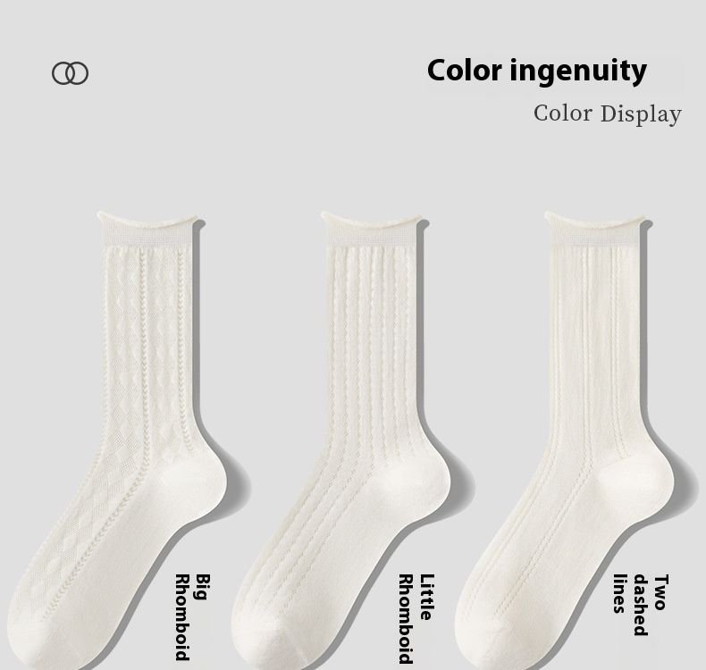 Socks women's spring and summer new mid-calf socks solid color rolled edge breathable anti-odor cotton socks non-slip stacked socks_voghion.com