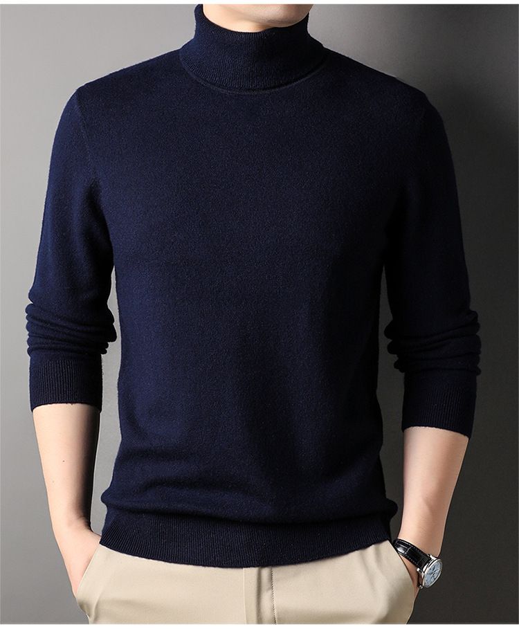 Maglione di lana per uomo autunno e inverno, abbigliamento maschile di mezza età, maglione di base lavorato a maglia multicolore, maglione a collo alto con interno in lana_voghion.com