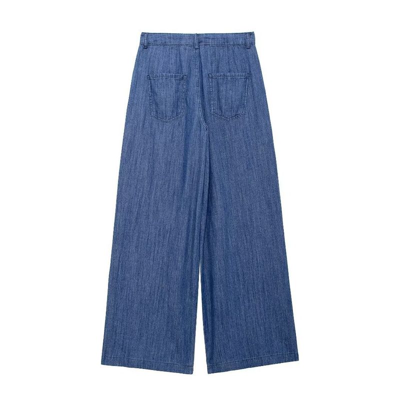 Women's Denim Shirt & Wide Leg Pants Set - Casual Office Wear, Comfortable Stretch Fabric, Adjustable Waist Tie, Autumn Fashion_voghion.com