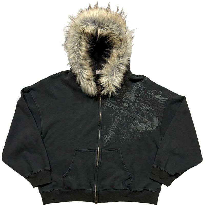 Fluffy Hat Sweater Printed Long-sleeved Pullover Hoodie Retro Jacket Street Trend Y2k_voghion.com