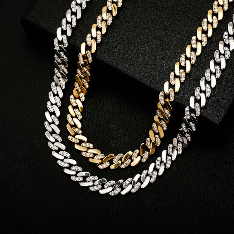 Collana con bracciale in oro con catena cubana con diamanti da 6 mm e 8 mm con strass colorati._voghion.com