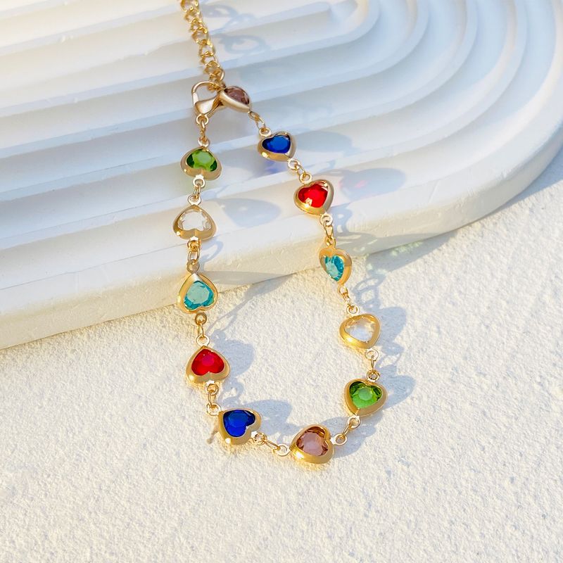 Ig Simple Style Heart Shape Alloy Plating Inlay Zircon 14k Gold Plated Women's Bracelets_voghion.com
