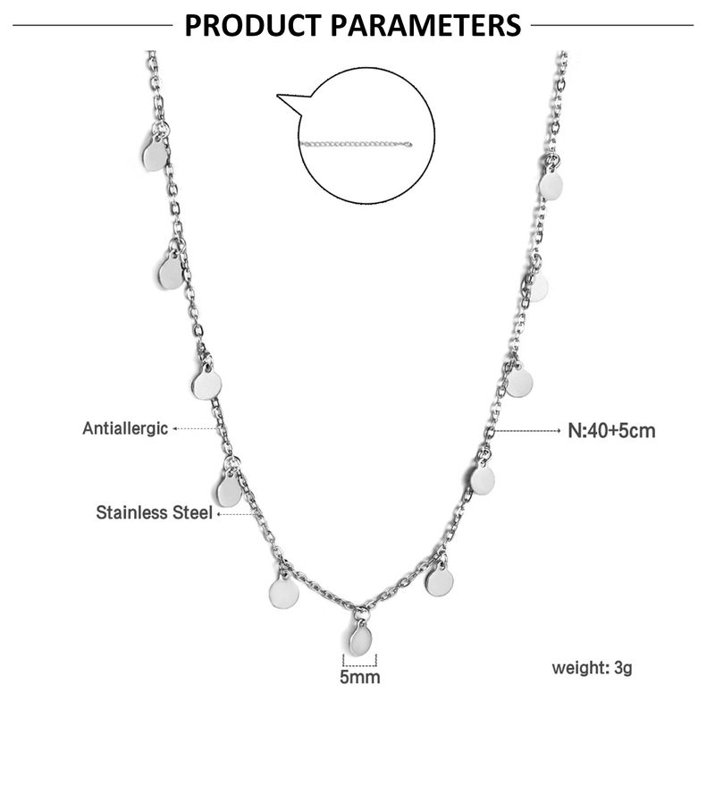 Mode USTEEL Enkelt Rostfritt Stål Runt Litet Mynthänge Halsband För Kvinnor Sier Färg Vattentätt Geometrisk Charm Halsband_voghion.com