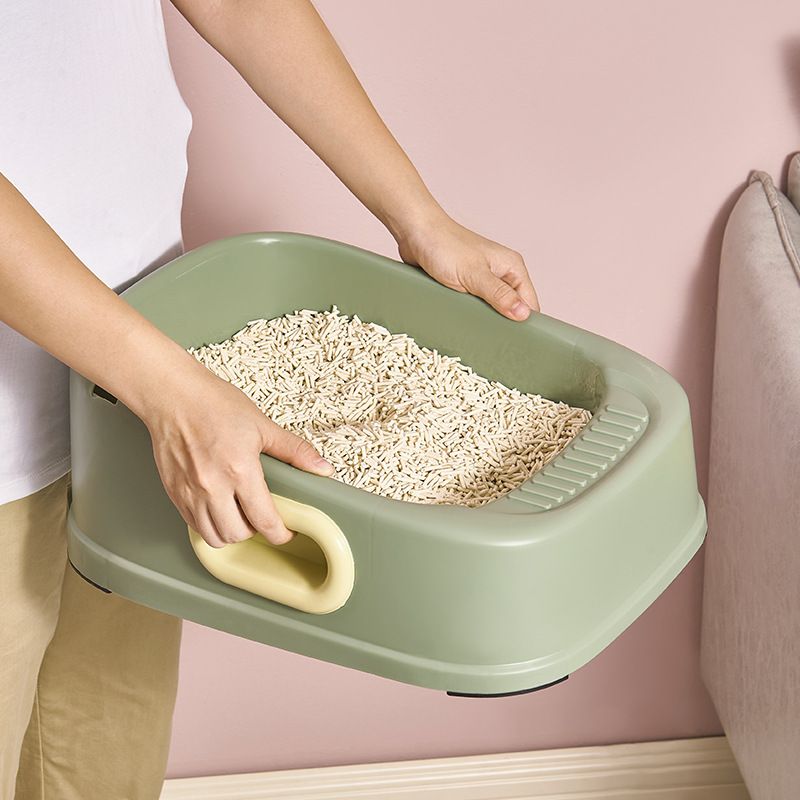 Double Ear Handheld Semi-Enclosed Anti-Splash Large Square Litter Box Cat Toilet Supplies_voghion.com