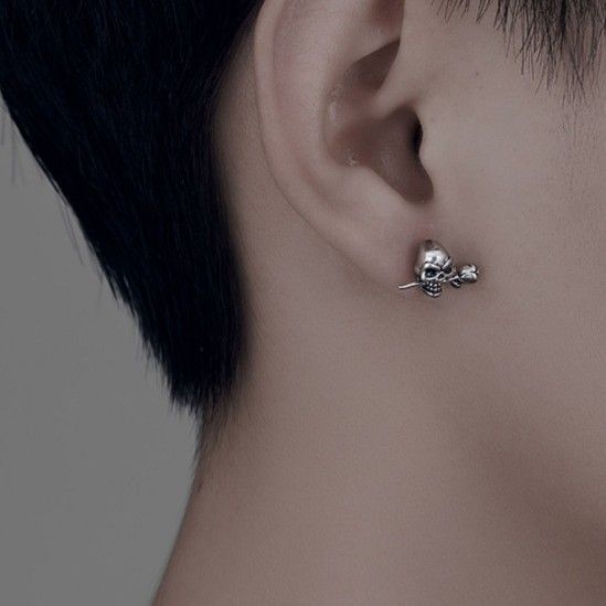 Orecchini vintage in stile coreano e giapponese per uomo, di alta qualità, con teschio e rosa, stile hip-hop, unisex_voghion.com