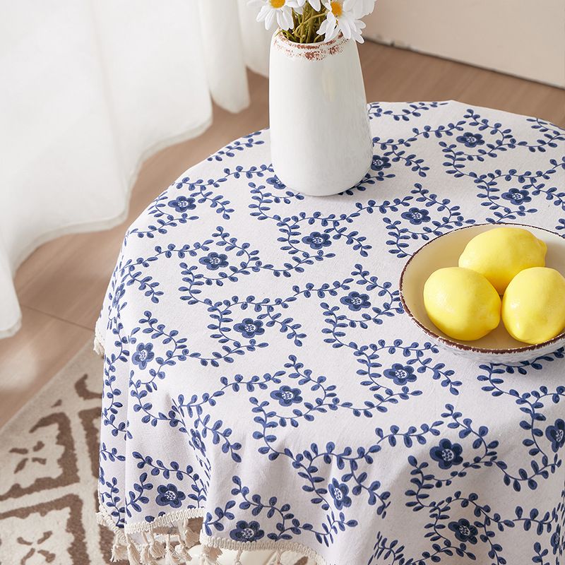Nappe florale nordique en coton et polyester – Élégante et fonctionnelle pour les tables à manger et les tables basses (résistante à la chaleur, antidérapante, anti-poussière, motif floral beige)_voghion.com
