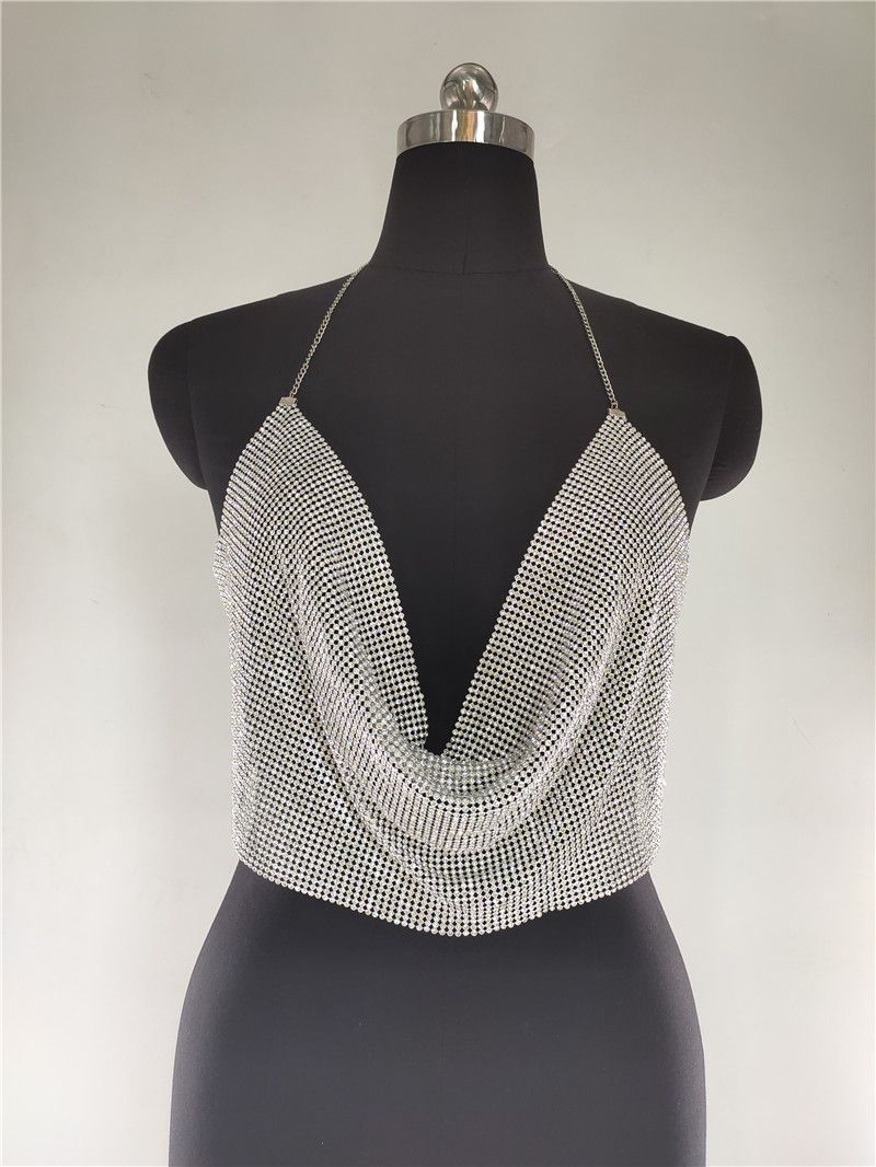 European and American cross-border 2020ins foreign trade nightclub low-cut backless flashing diamond chain strap deep V navel vest fz1364_voghion.com