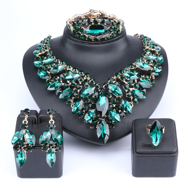 Set di gioielli da sposa in cristallo Collana da sposa Orecchini per spose Accessori per feste Strass Decorazione Regalo Set da donna_voghion.com