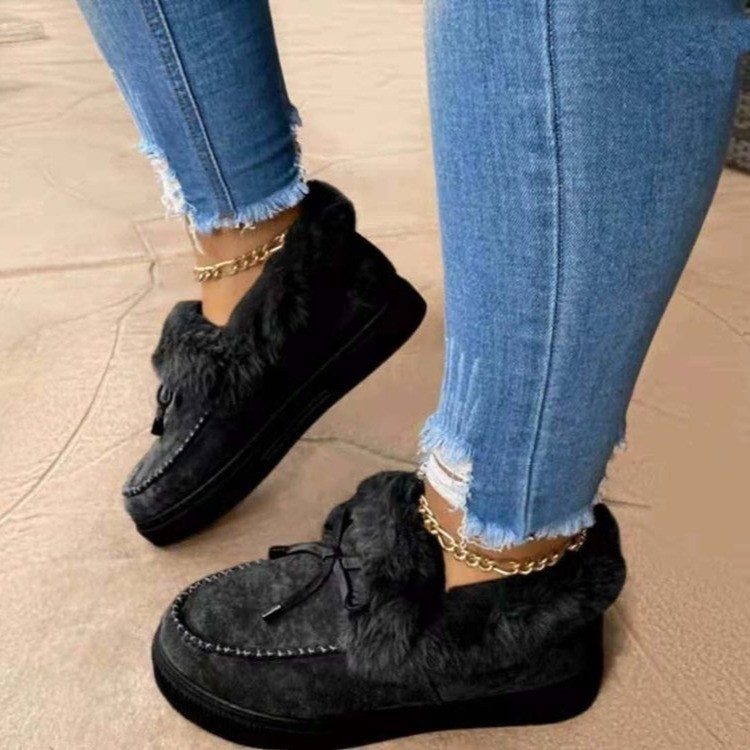 Damenschuhe aus Kotteng, Wanterschleife, waarm Schuhe, flaach, Plüschschuhe, Damenschuhe_voghion.com