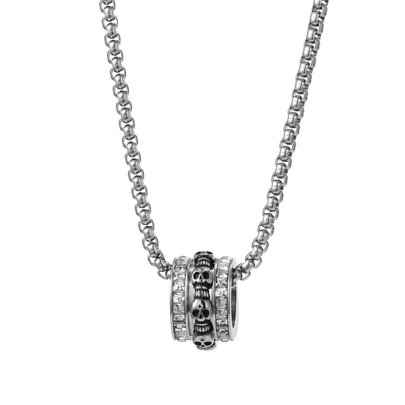 Hip Hop Stil Totenkopf Glücksperlen Titan Stahl Halskette Herren trendige High-End vielseitig drehbare kleine Taille Pullover Kette Damen_voghion.com