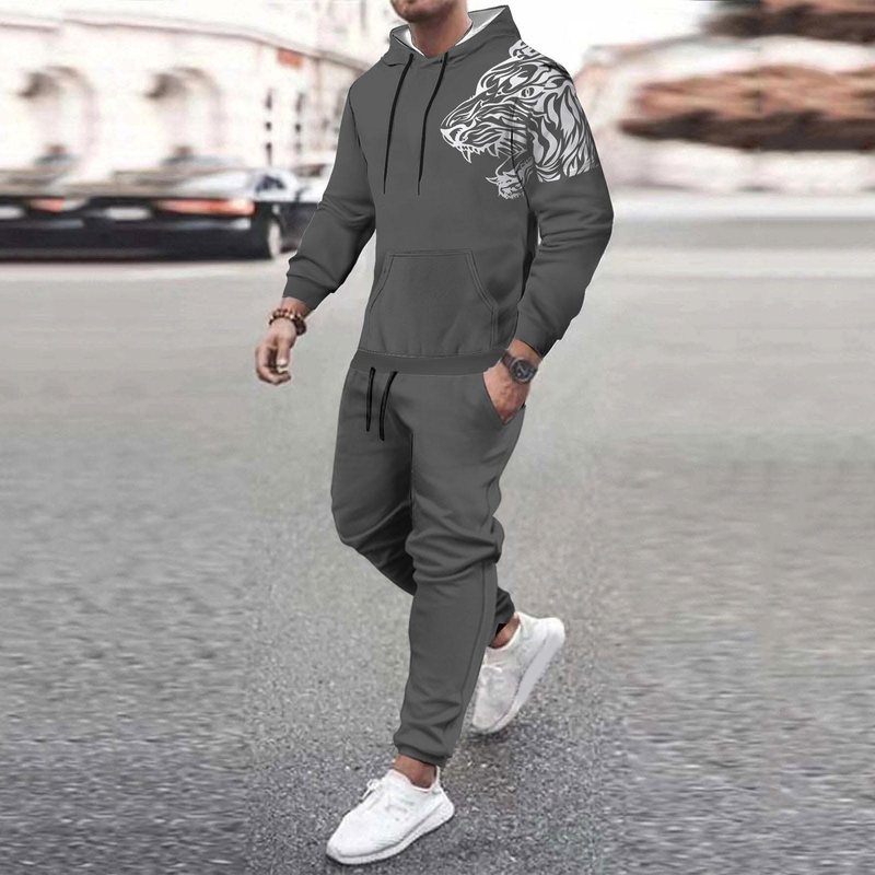 Spring Autumn Men's Hooded Sweater Long Sleeved Pants Sports And Casual Two Piece Set_voghion.com