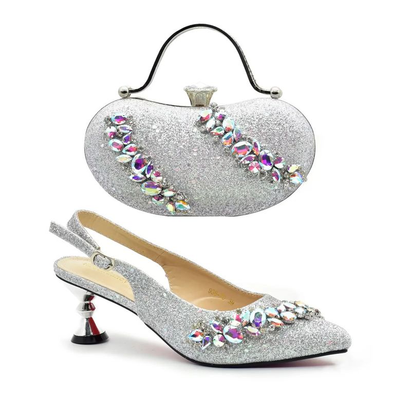 Vintage Diamant-Set klobige Sandalen mit Abendessen Tasche Set Mode Design Strass Abendtasche_voghion.com