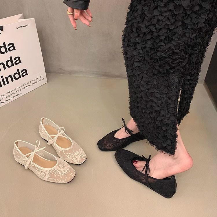 Hidden Wedge Bow Lace Mesh Single For Women 2025 Spring New Breathable Mary Jane Shoes_voghion.com
