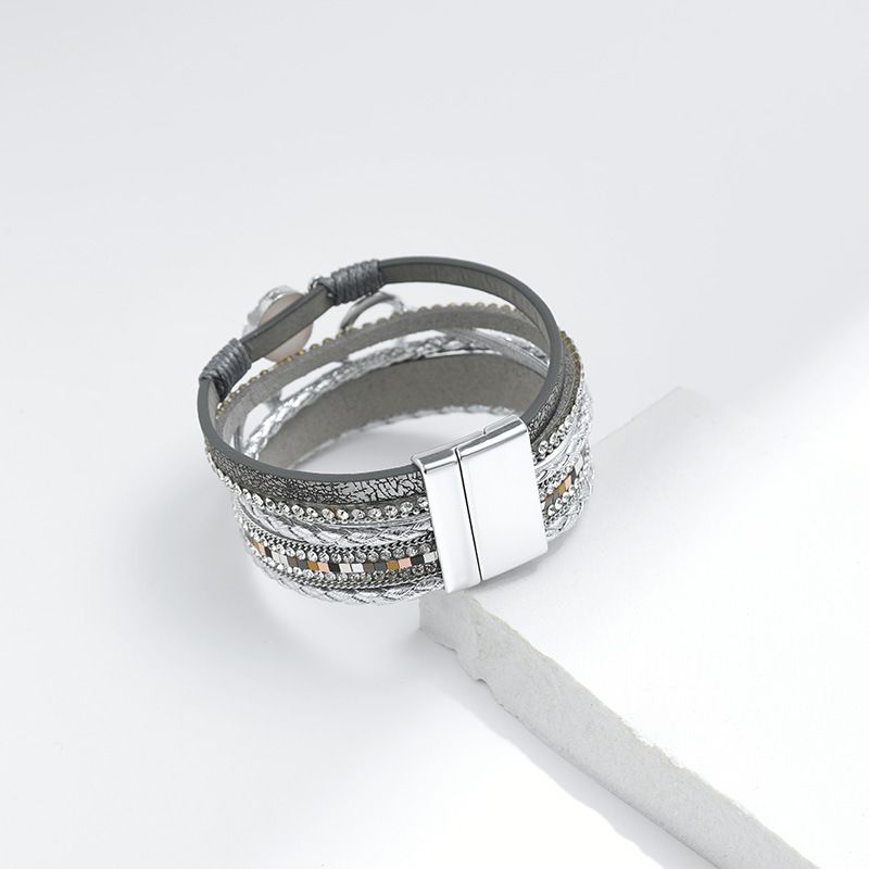 Set di bracciali a strati bohémien - Bracciale rigido regolabile a cuore aperto e catena con perline_voghion.com