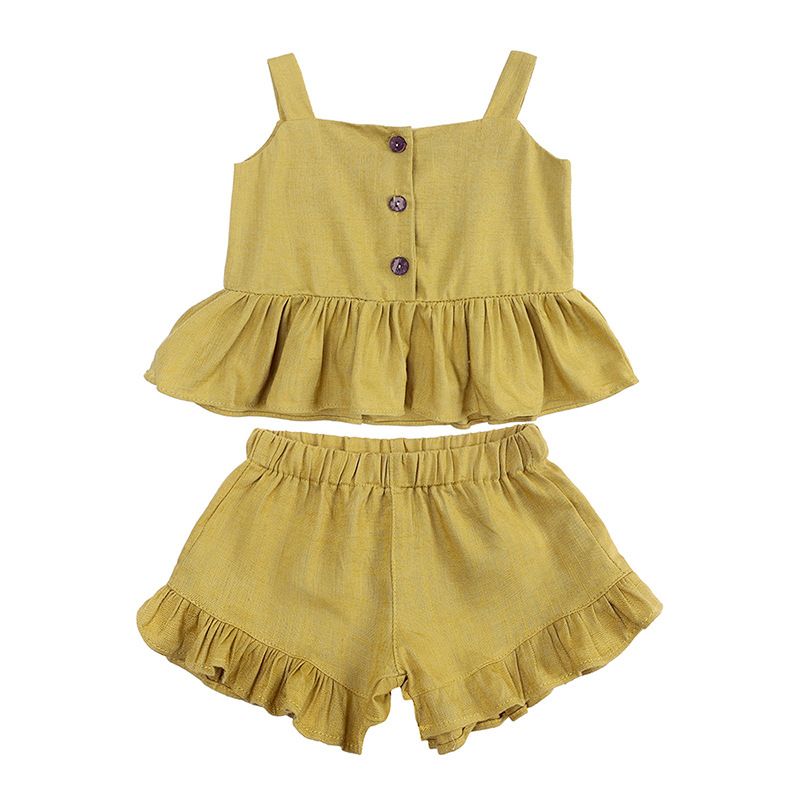 Kinderkleding Meisjespakken Zomer Nieuwe Versie Babymeisje Vierhoek Ruffle Broek Mouwloze Tops Twee Stukken_voghion.com