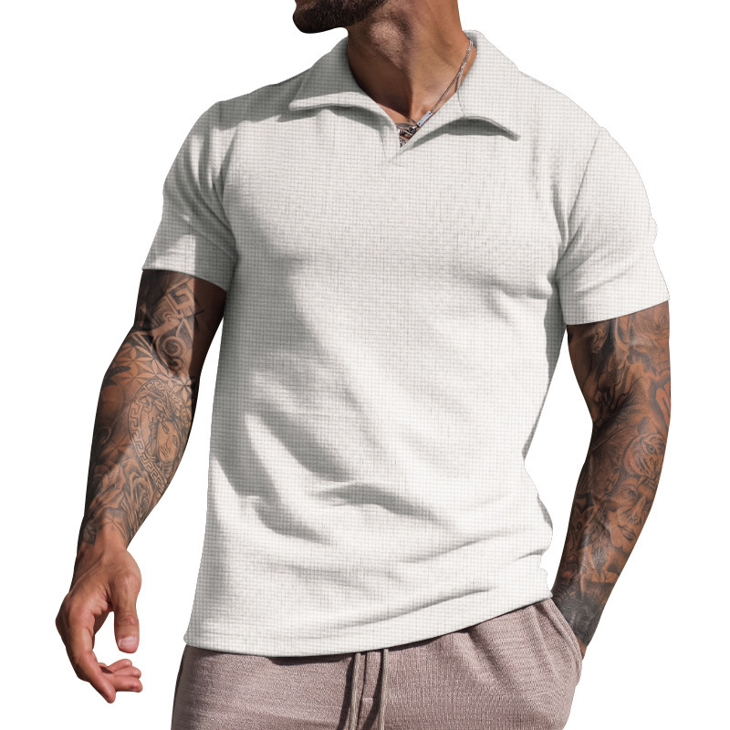 Polo da uomo con scollo a V casual tinta unita a manica corta con risvolto_voghion.com