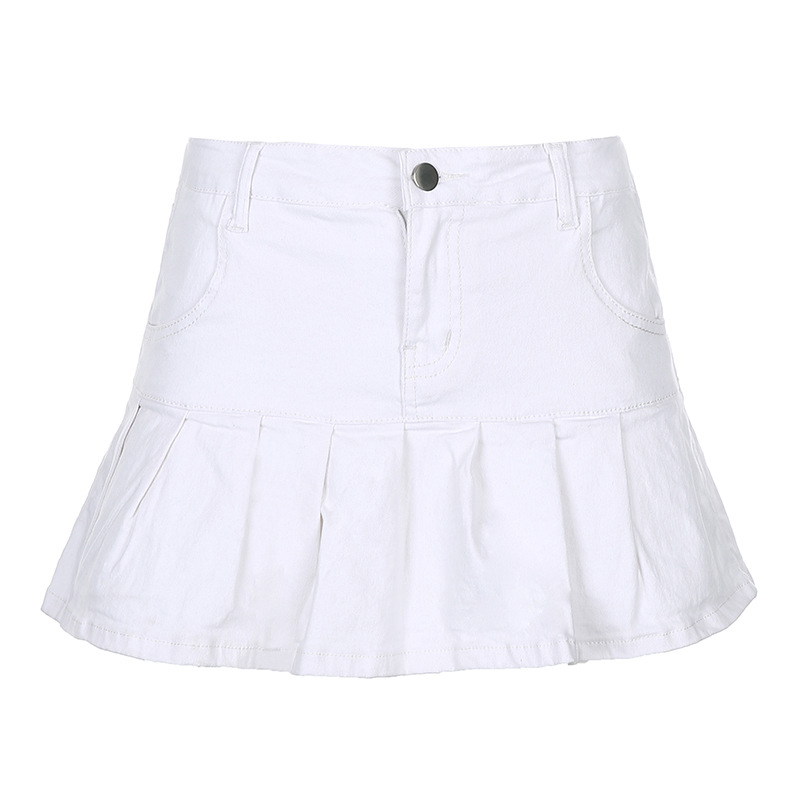Women's Clothing Half Length Denim Skirt Sexy Two Piece Stretch Denim Skirt_voghion.com
