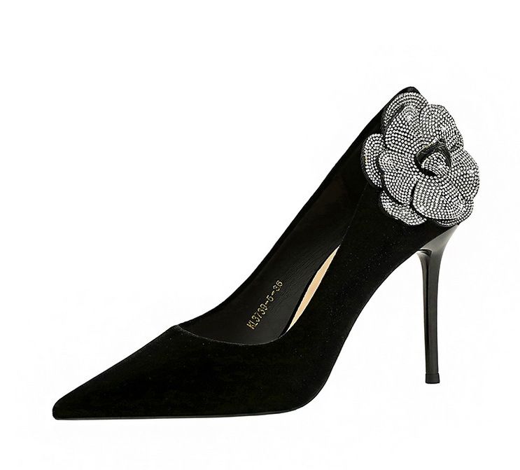 3739-H59L Wind slimming Water Diamond Side Flower Xishi Velvet Fine Super High Heels Single Shoes for Women_voghion.com