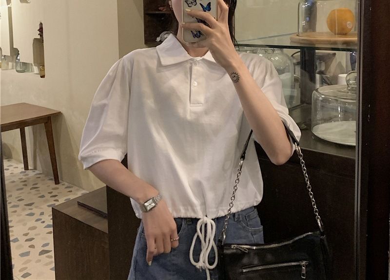 Kurzarm ins trendy frauen basis hemd Koreanische version POLO kragen design gefühl nische grau t-shirt abnehmen kurze_voghion.com