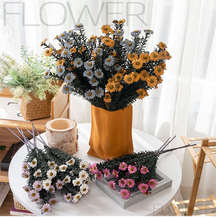 PE piccola margherita sole produttore di fiori artificiali decorazione della casa matrimonio tenuto in mano fiore strada piombo fiore muro fiore artificiale MW09912_voghion.com