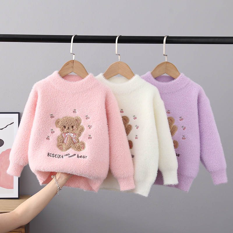 Pull à col rond pour filles, pull en cachemire de vison, manches longues, dessin animé, automne et hiver_voghion.com