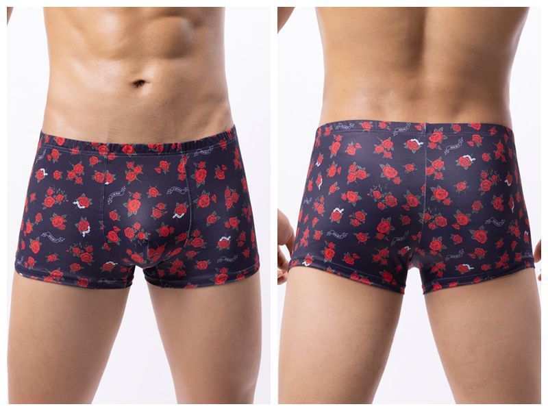 LuvBox 2024 Nuovi Boxer da Uomo in Seta di Latte Stampata, Traspiranti e Comodi, Multicolore, con Motivo a Rosa_voghion.com